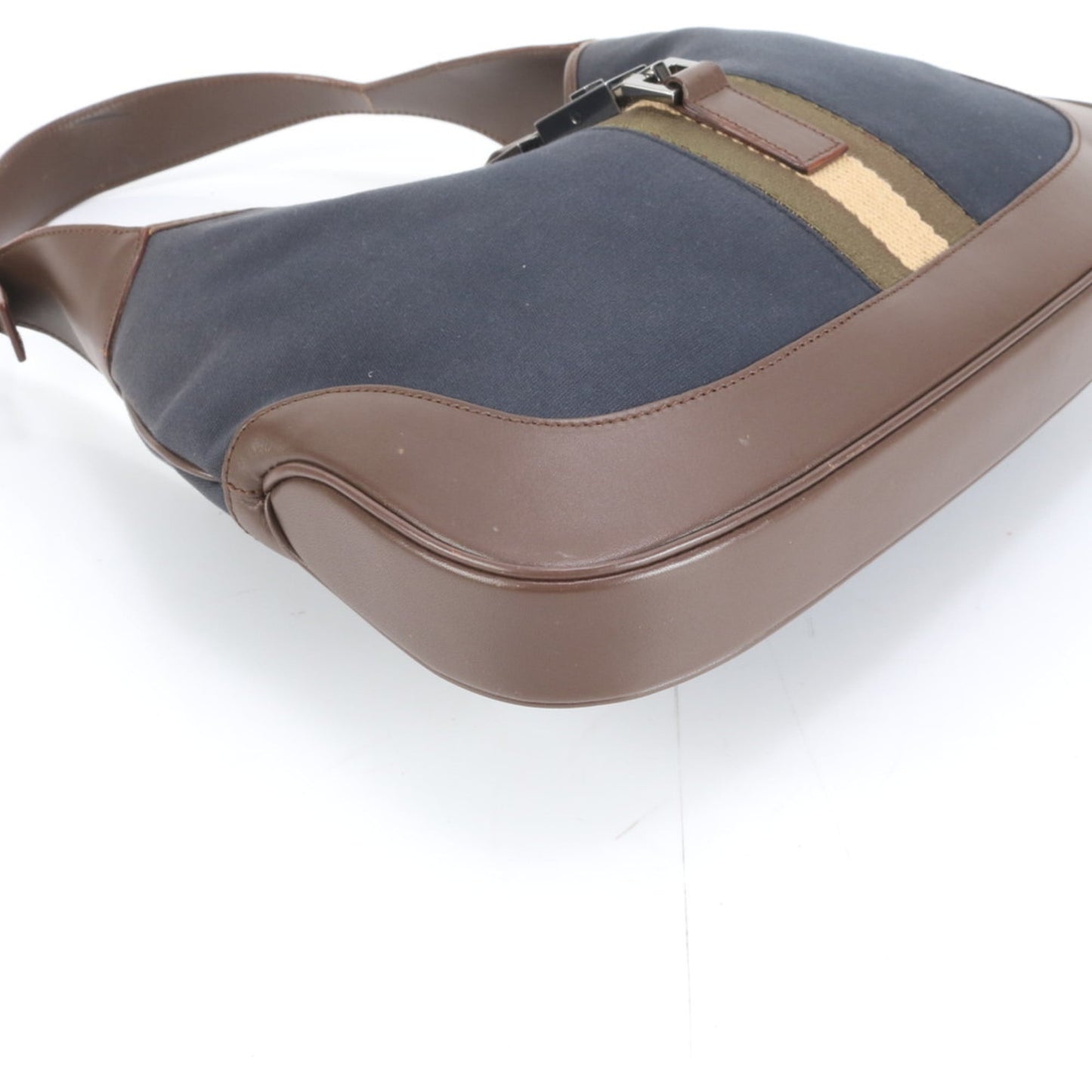 Gucci Brown Navy Leather Canvas Handbag Shoulder Bag ( )
