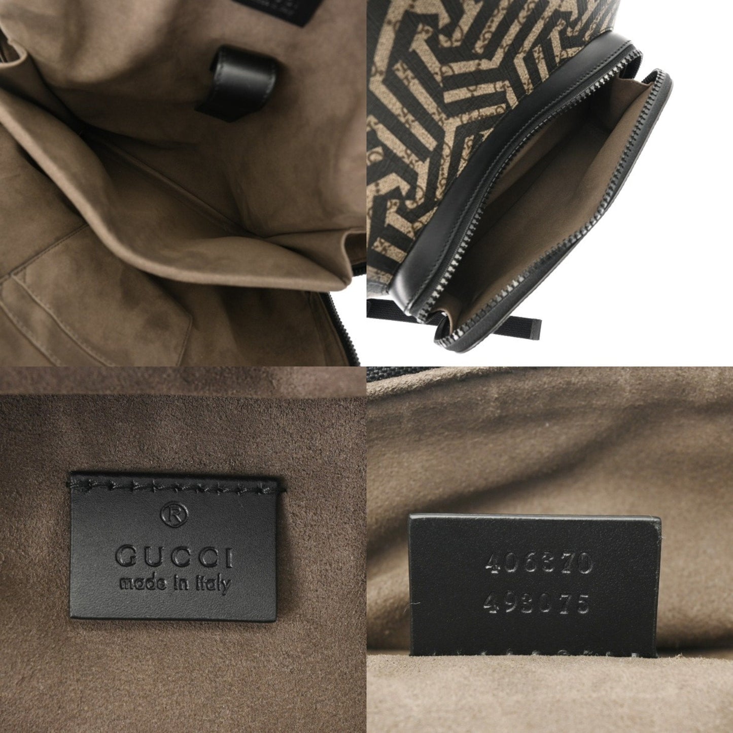 Gucci Beige Black Leather Gg Supreme Canvas Backpack ( )