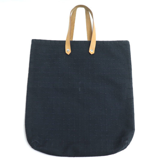 Hermes Navy Canvas Leather Tote Bag ( )