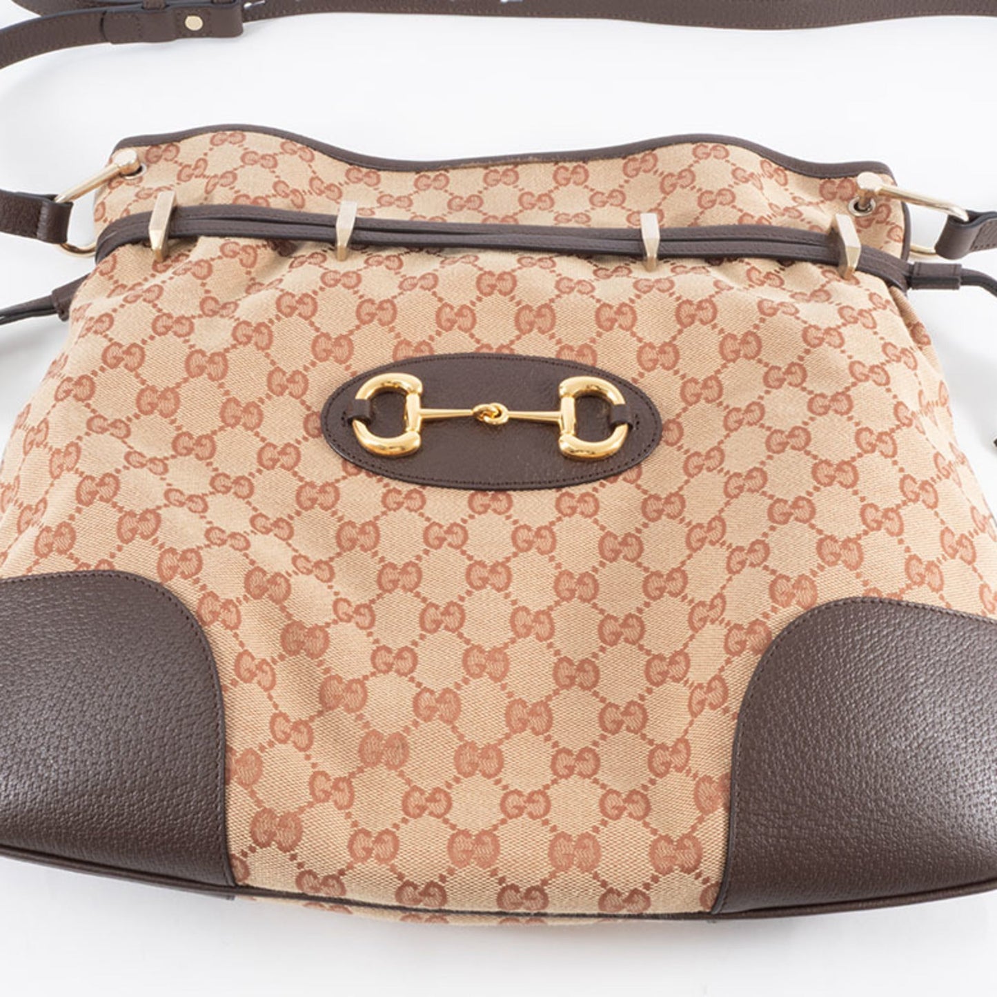 Gucci Beige Brown Gg Canvas Leather Shoulder Bag ( )