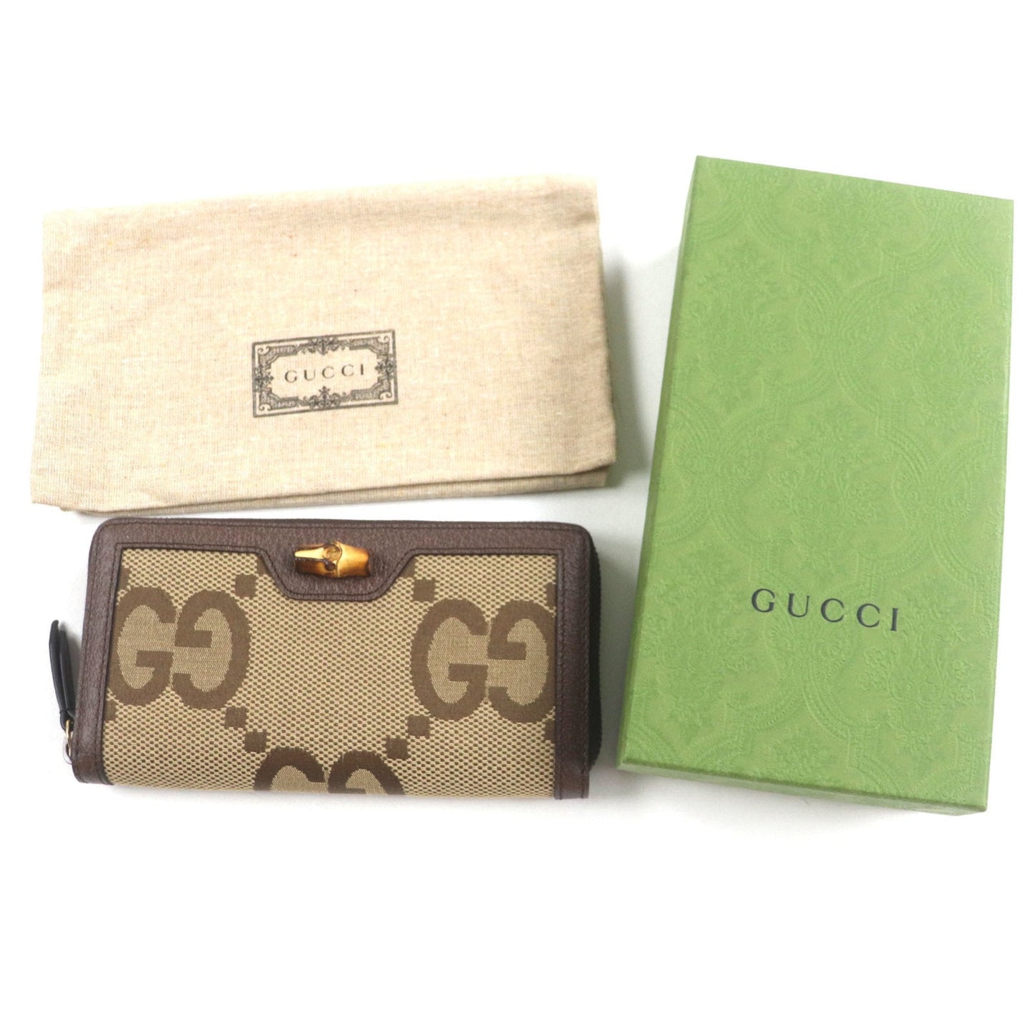 Gucci Bamboo Beige Brown Bamboo Gg Canvas Long Wallet (Bi-Fold) ( )