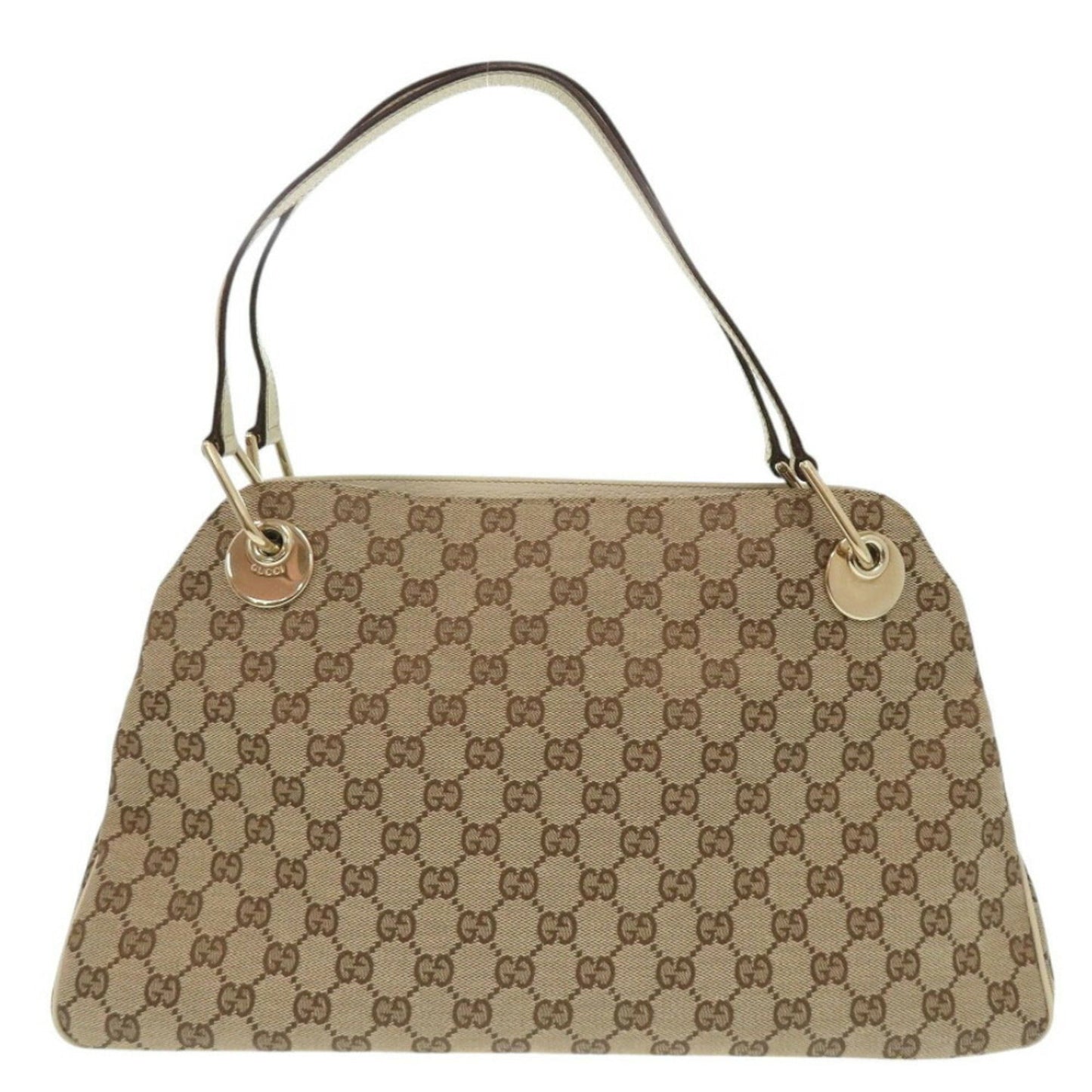 Gucci Beige White Gg Canvas Leather Tote Bag ( )
