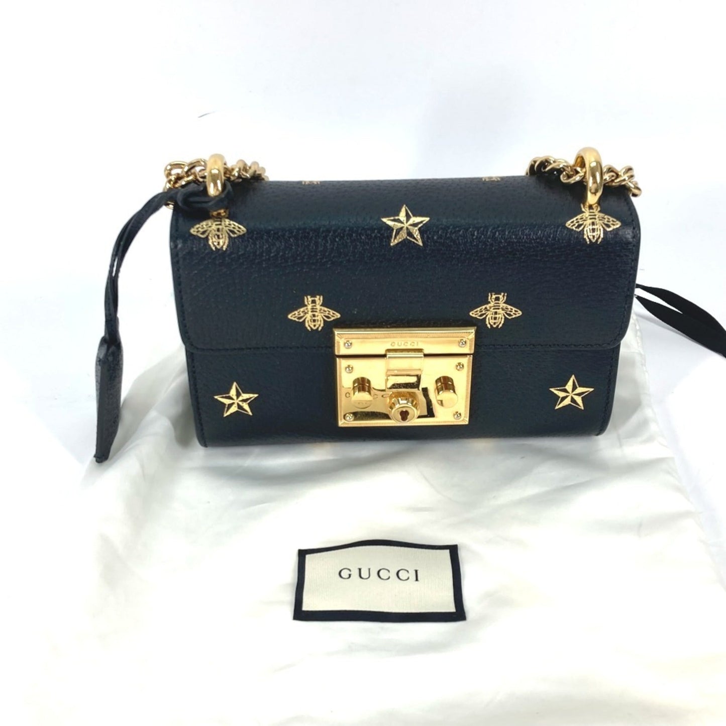 Gucci Black Gold Leather Pochette Shoulder Bag ( )