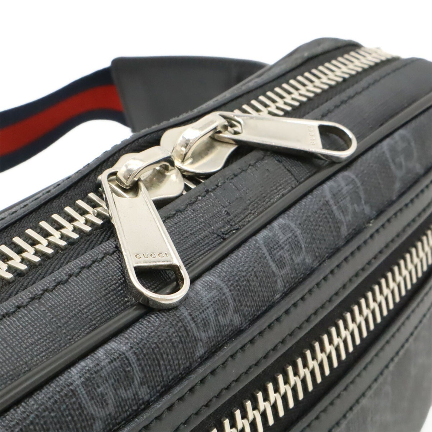 Gucci Black Dark Gray Navy Red Color Pvc Leather Fanny Pack ( )