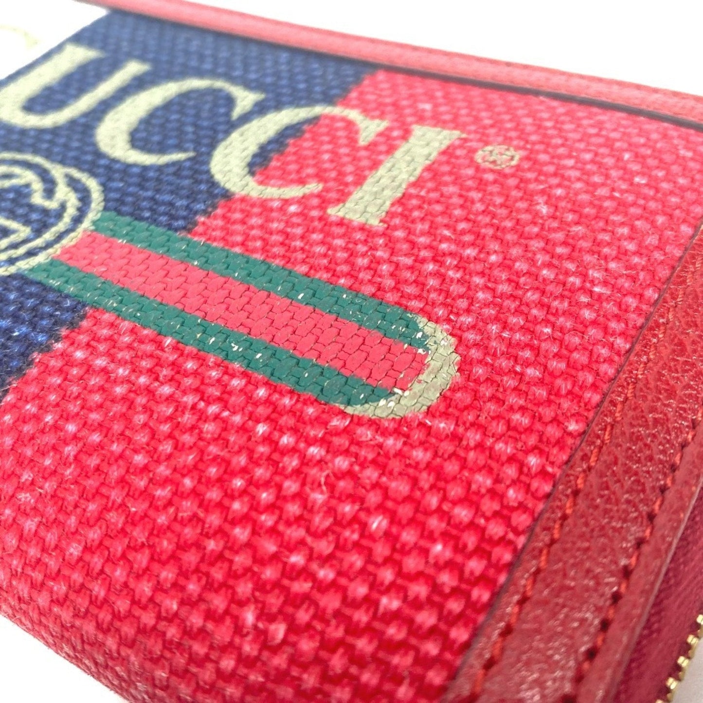 Gucci Blue Red Color White Canvas Leather Long Wallet (Bi-Fold) ( )