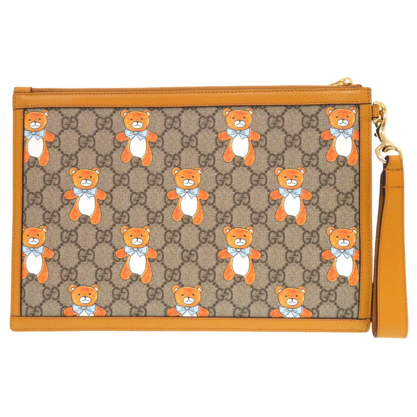 Gucci Beige Yellow Gg Supreme Canvas Leather Clutch Bag ( )