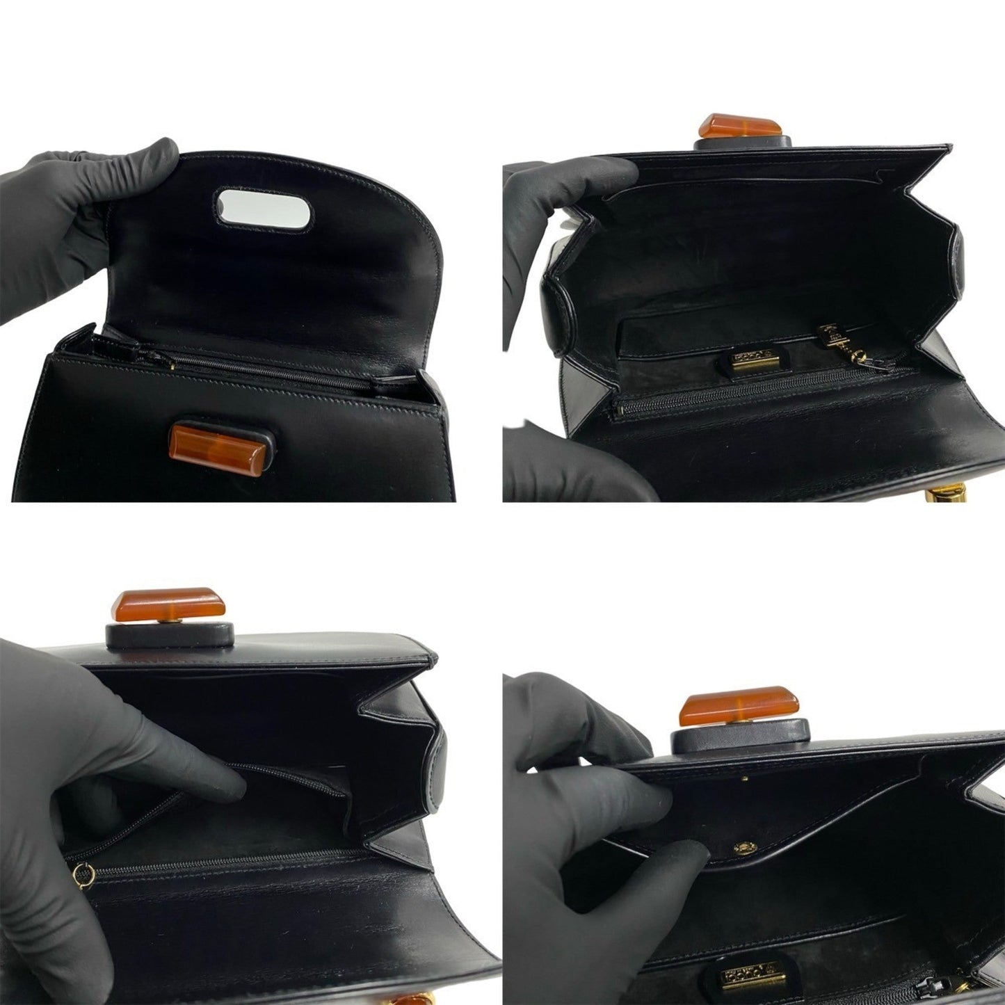 Gucci Black Leather Handbag Tote Bag ( )