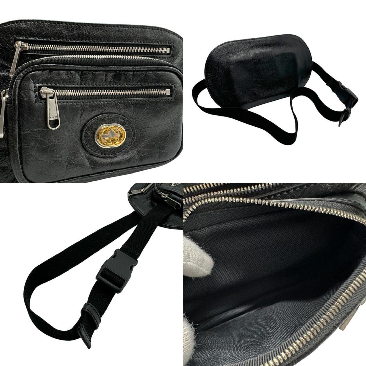 Gucci Black Leather Fanny Pack Sling Bag