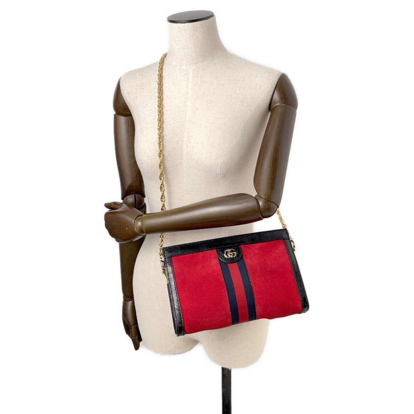 Gucci Black Red Color Suede Pvc Shoulder Bag