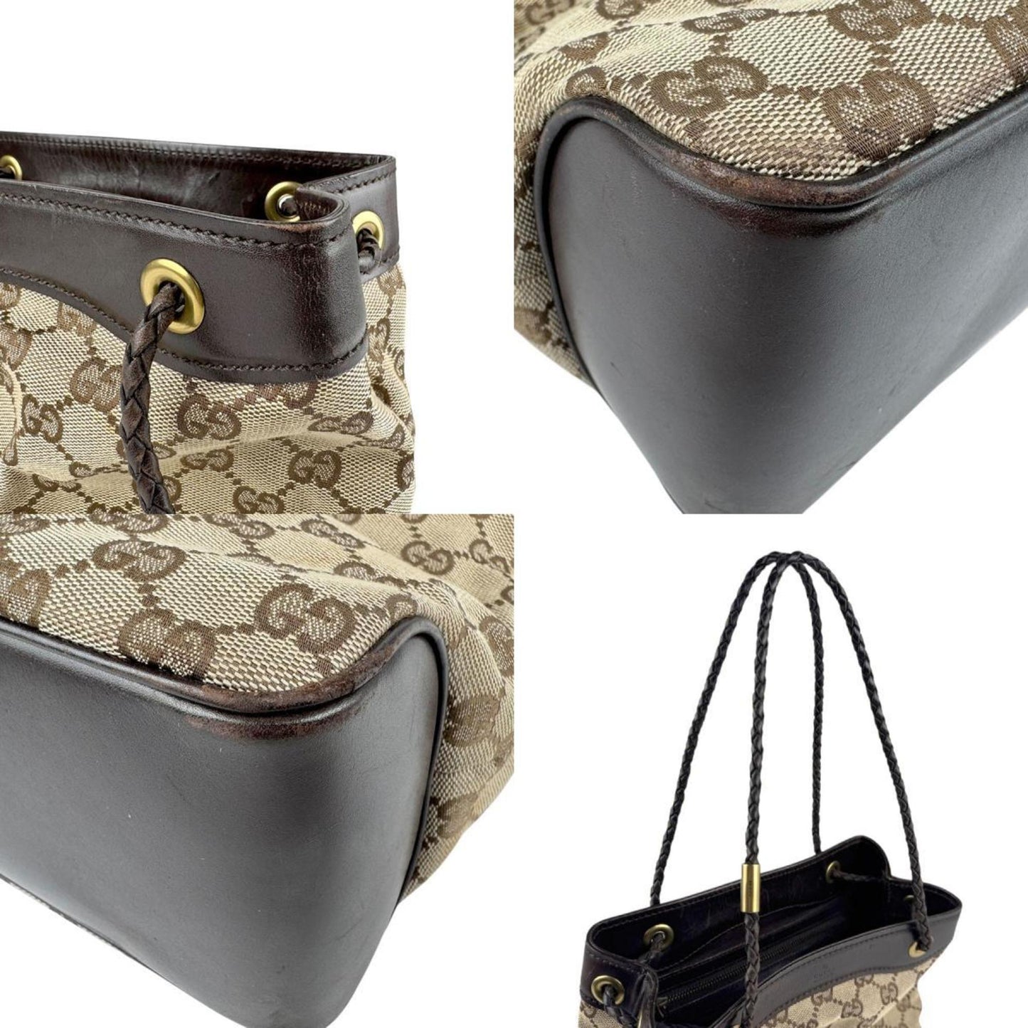 Gucci Gg Canvas Beige Brown Gg Canvas Leather Handbag ( )