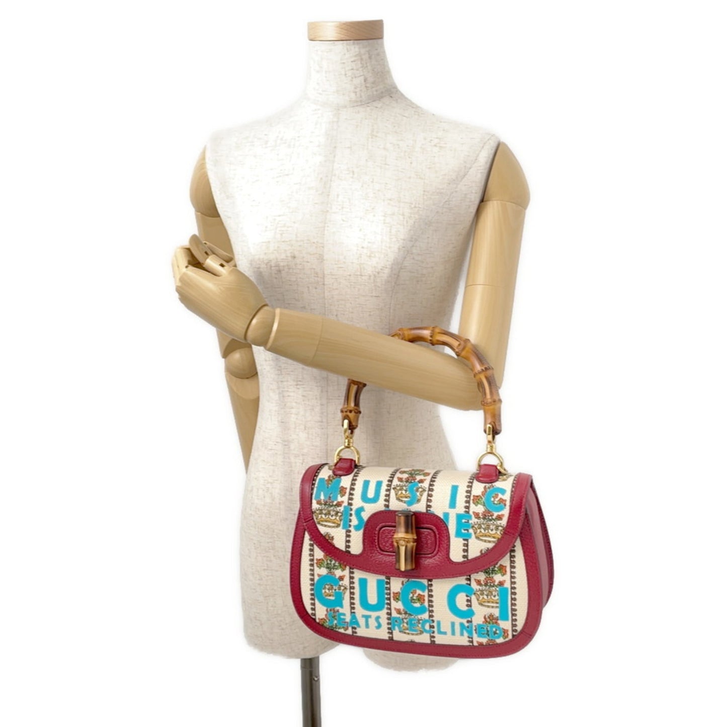 Gucci Ivory Red Color Leather Canvas Handbag ( )