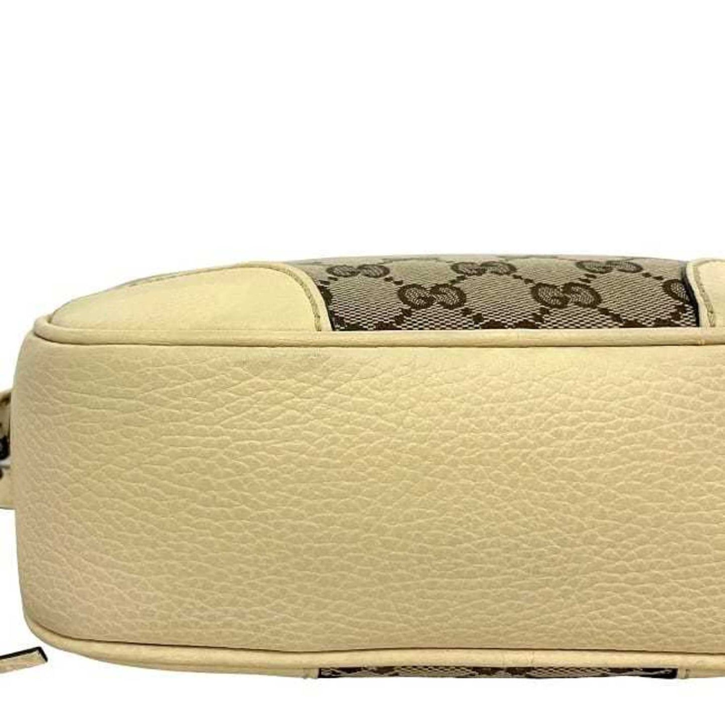 Gucci Beige White Canvas Leather Shoulder Bag ( )