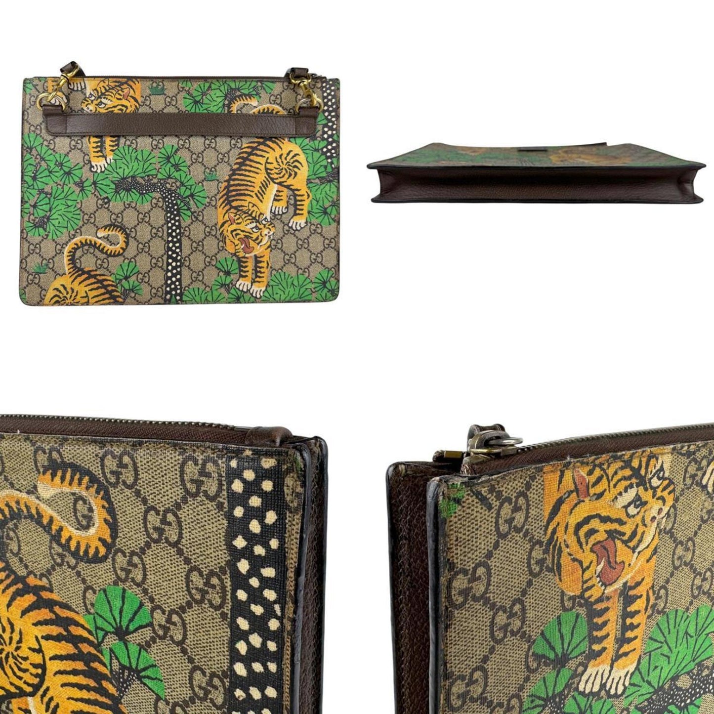 Gucci Brown Green Yellow Gg Supreme Clutch Bag Shoulder Bag ( )