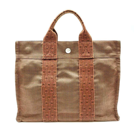 Hermes Her Line Brown Canvas Handbag Tote Bag ( )
