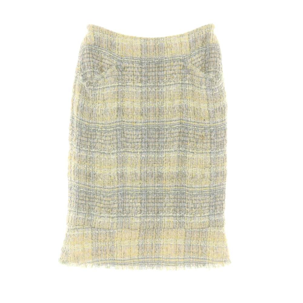 Chanel Rayon Nylon Cotton Wool Check Skirt