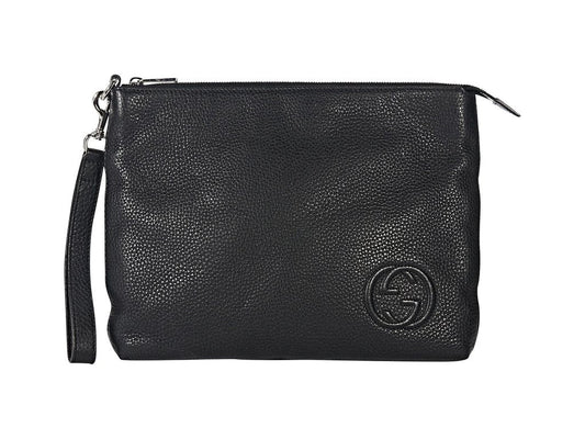 Black Gucci Soho Pebbled Leather Clutch