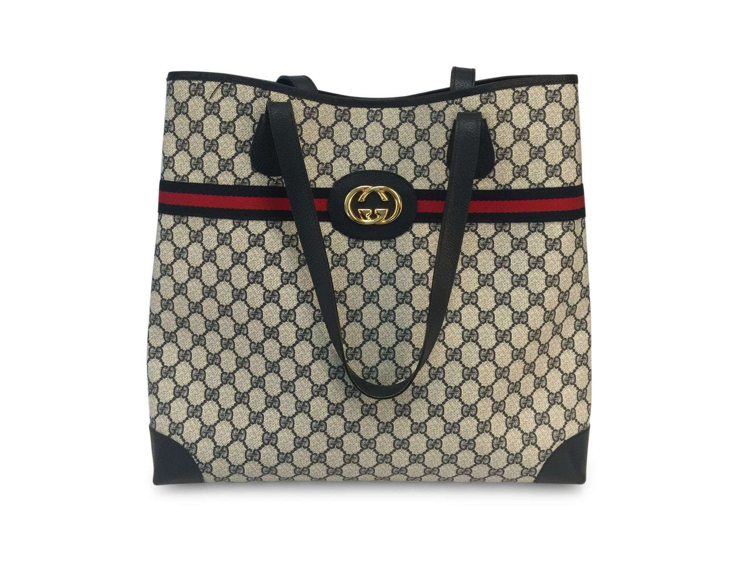 Gucci Navy Monogram Canvas Web   Large Tote Bag