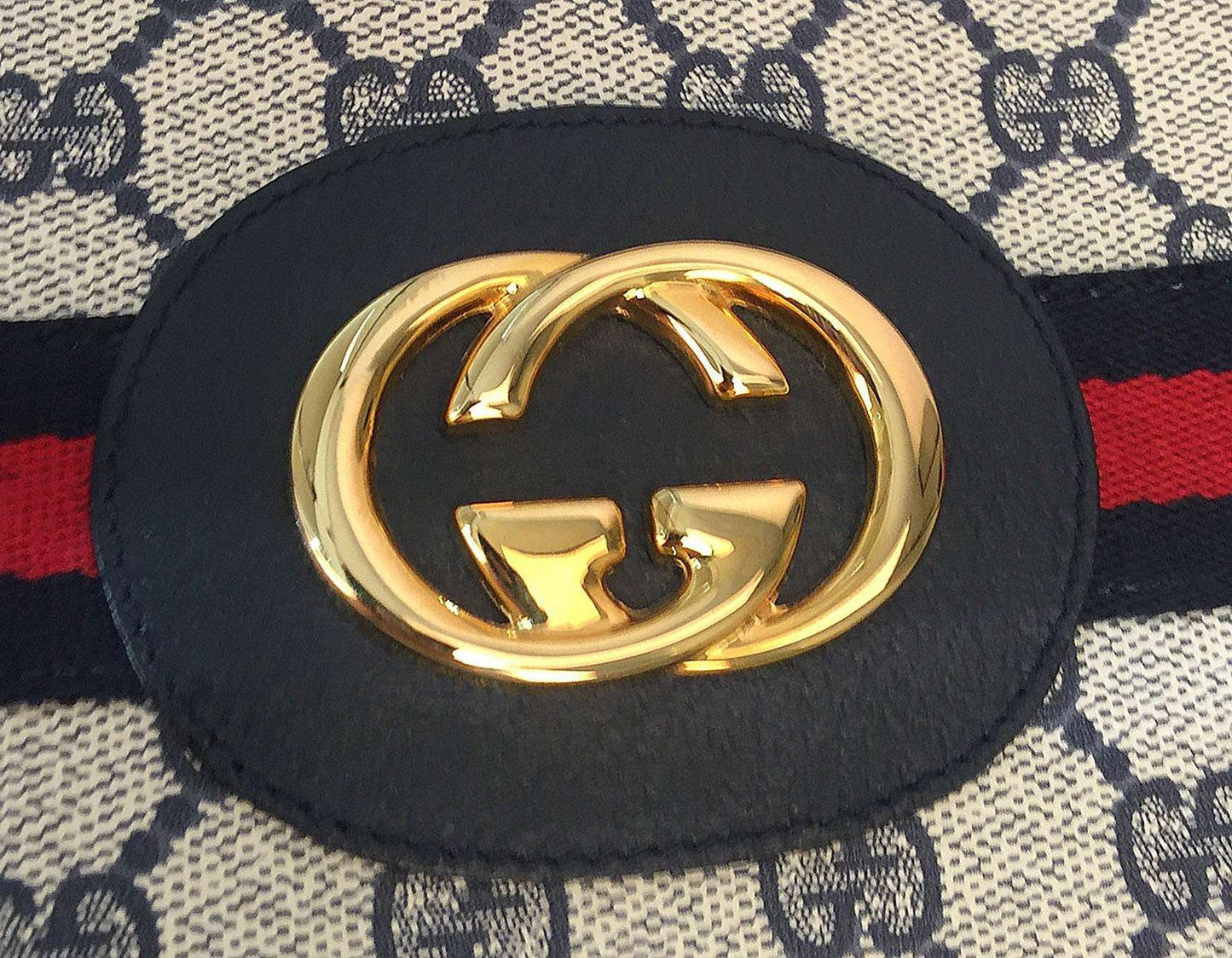 Gucci Navy Monogram Canvas Web   Large Tote Bag