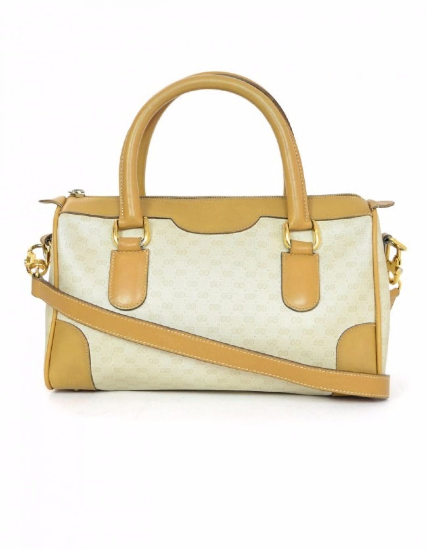 Gucci   Beige & Tan Monogram Boston Bag