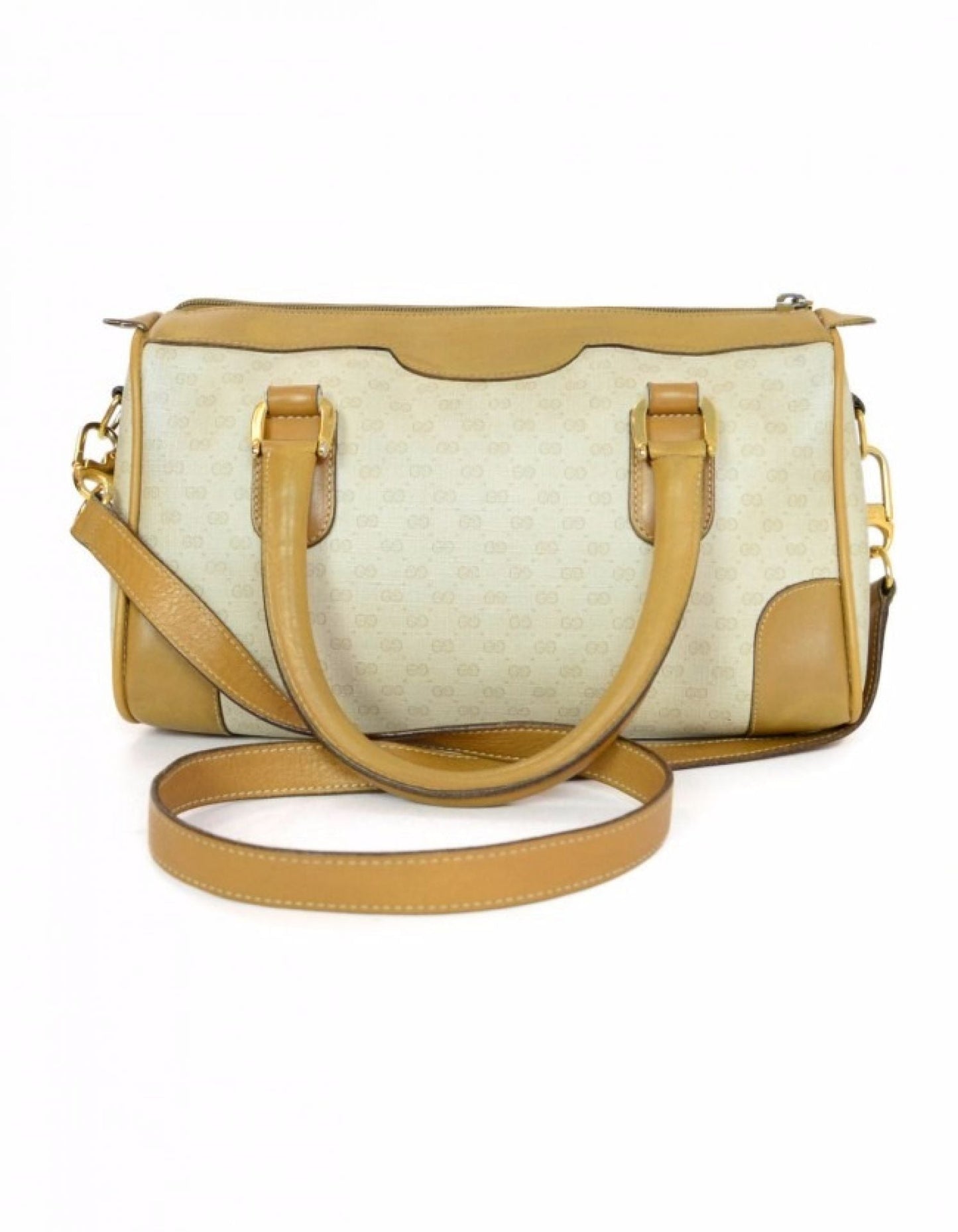 Gucci   Beige & Tan Monogram Boston Bag