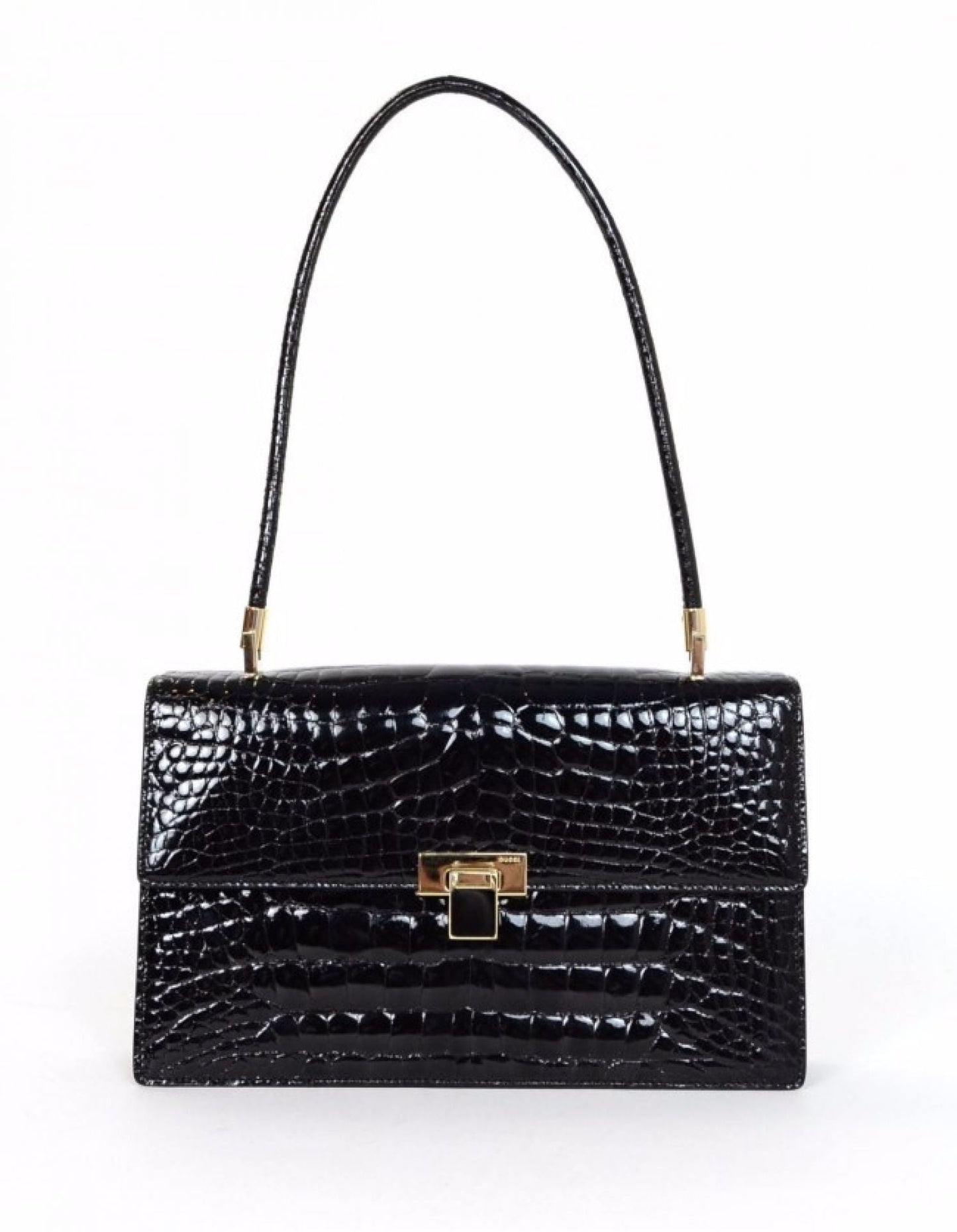 Gucci   Black Crocodile Flap Bag