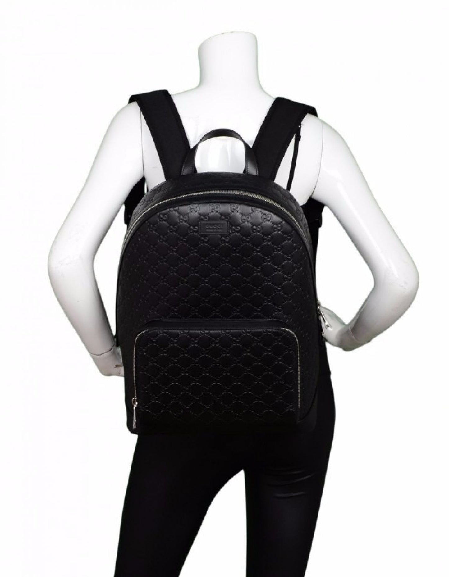Gucci Black Embossed Leather Signature Backpack