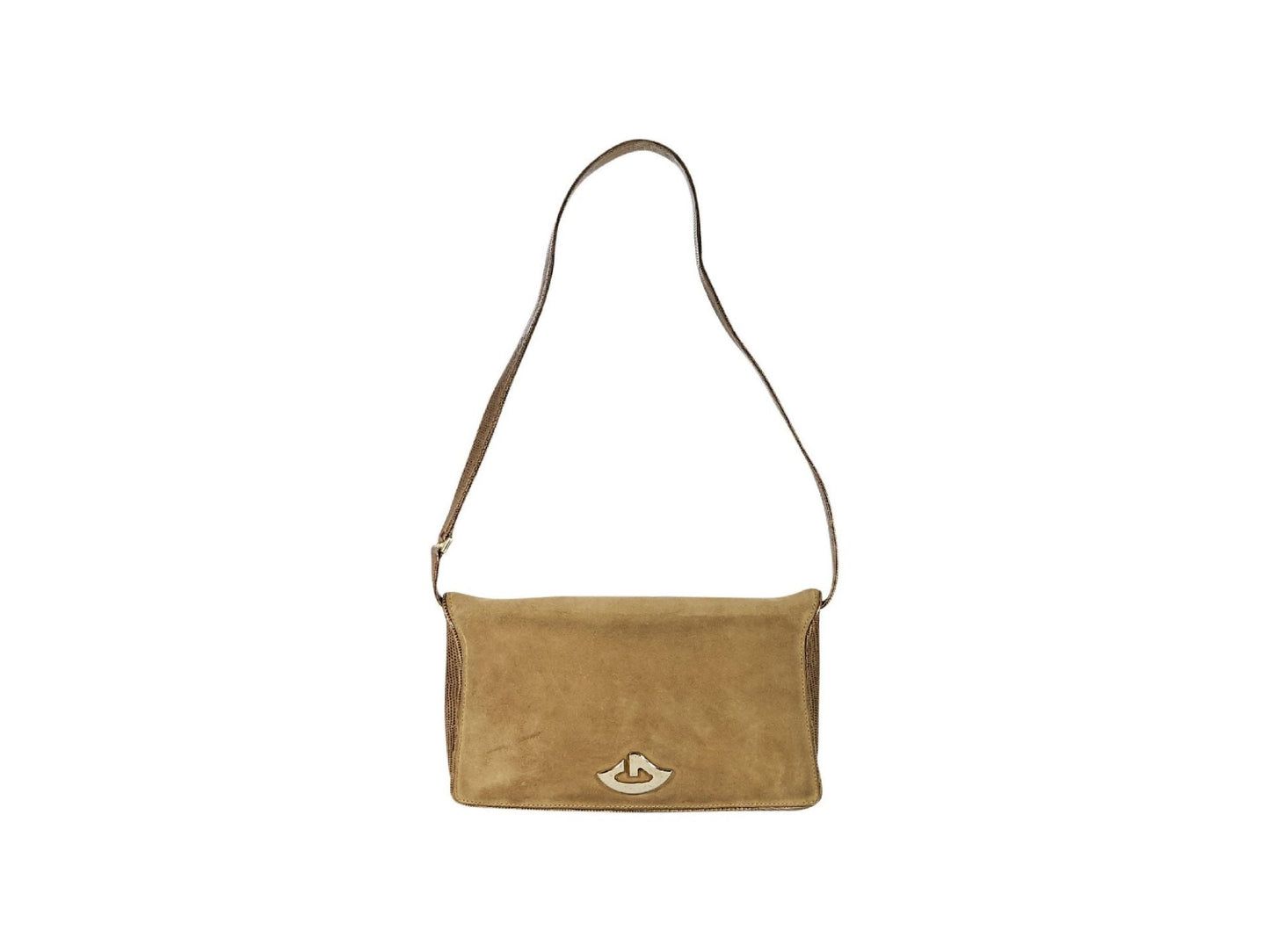 Tan   Gucci Suede & Crocodile Shoulder Bag