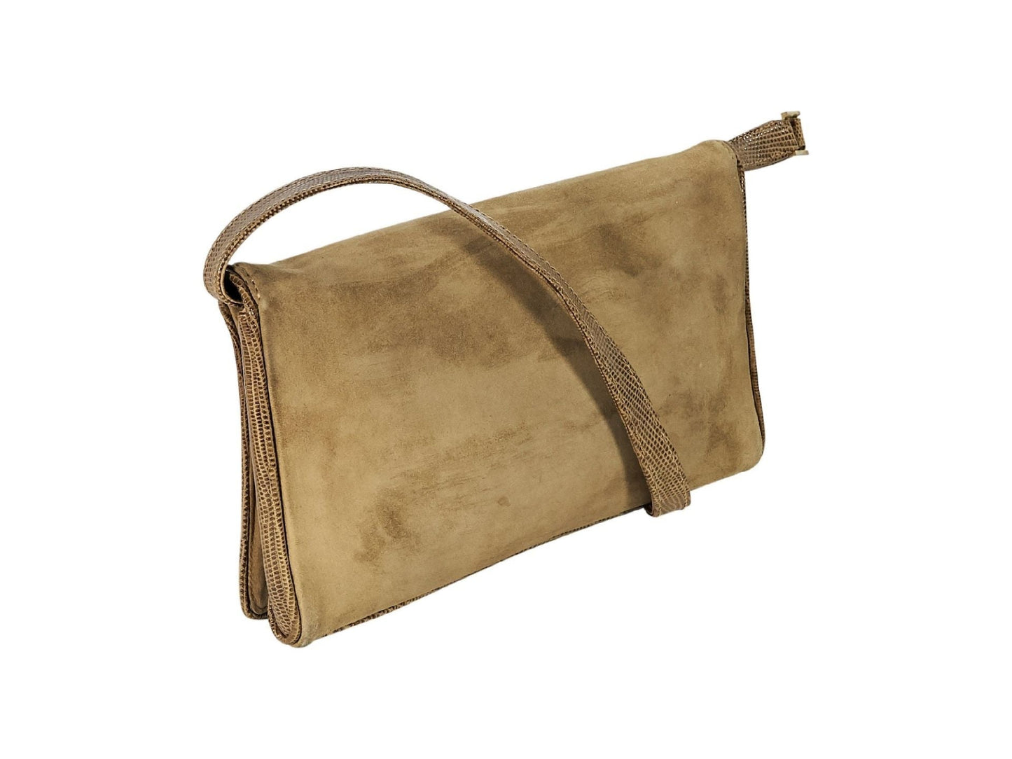 Tan   Gucci Suede & Crocodile Shoulder Bag