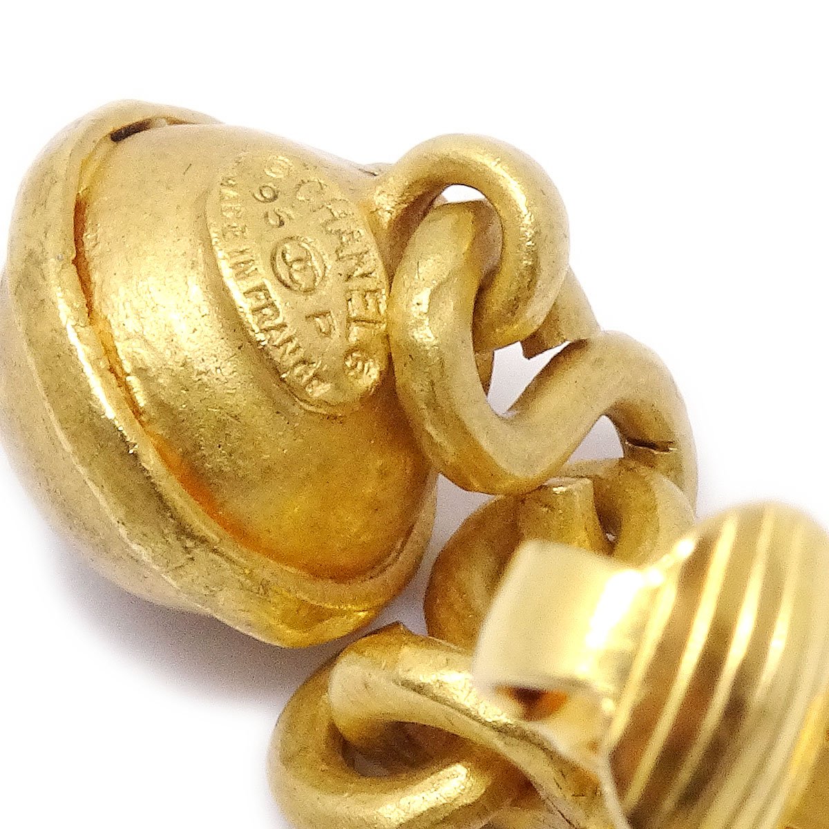 CHANEL 1995 Bell Dangle Earrings Clip-On Gold 39231