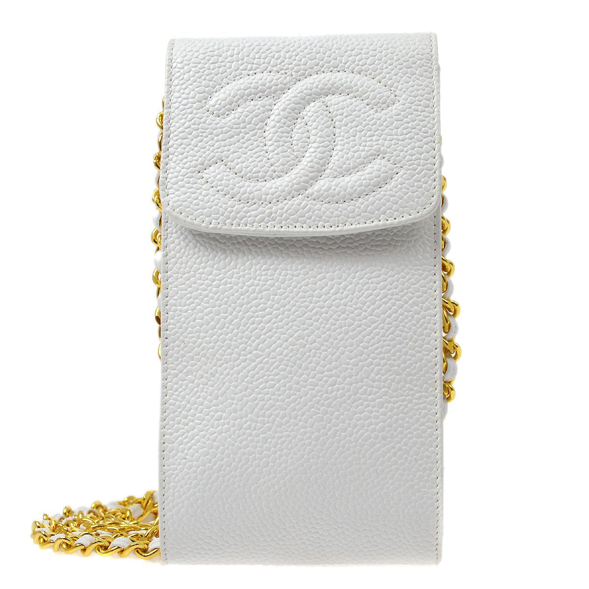 CHANEL 1996 White Caviar Timeless Chain Pochette 40715