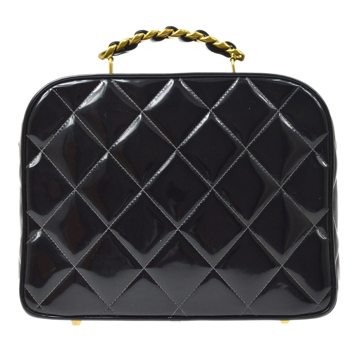 Chanel 1994-1996 Black Patent Leather Quilted 2way Bag Medium