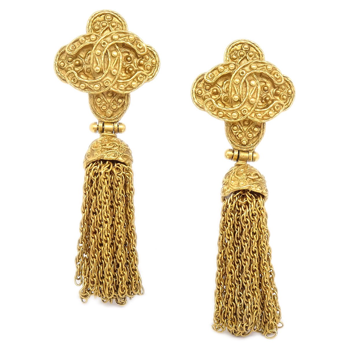 CHANEL 1994 Filigree Tassel Earrings Clip-On Gold 90949