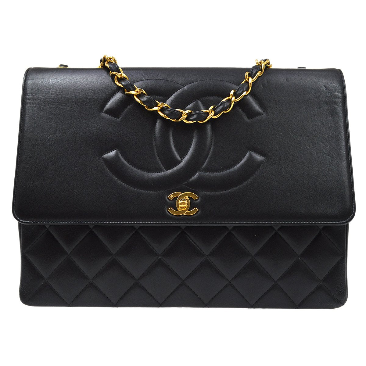 CHANEL 1991-1994 CC Flap Maxi Black Lambskin 61273