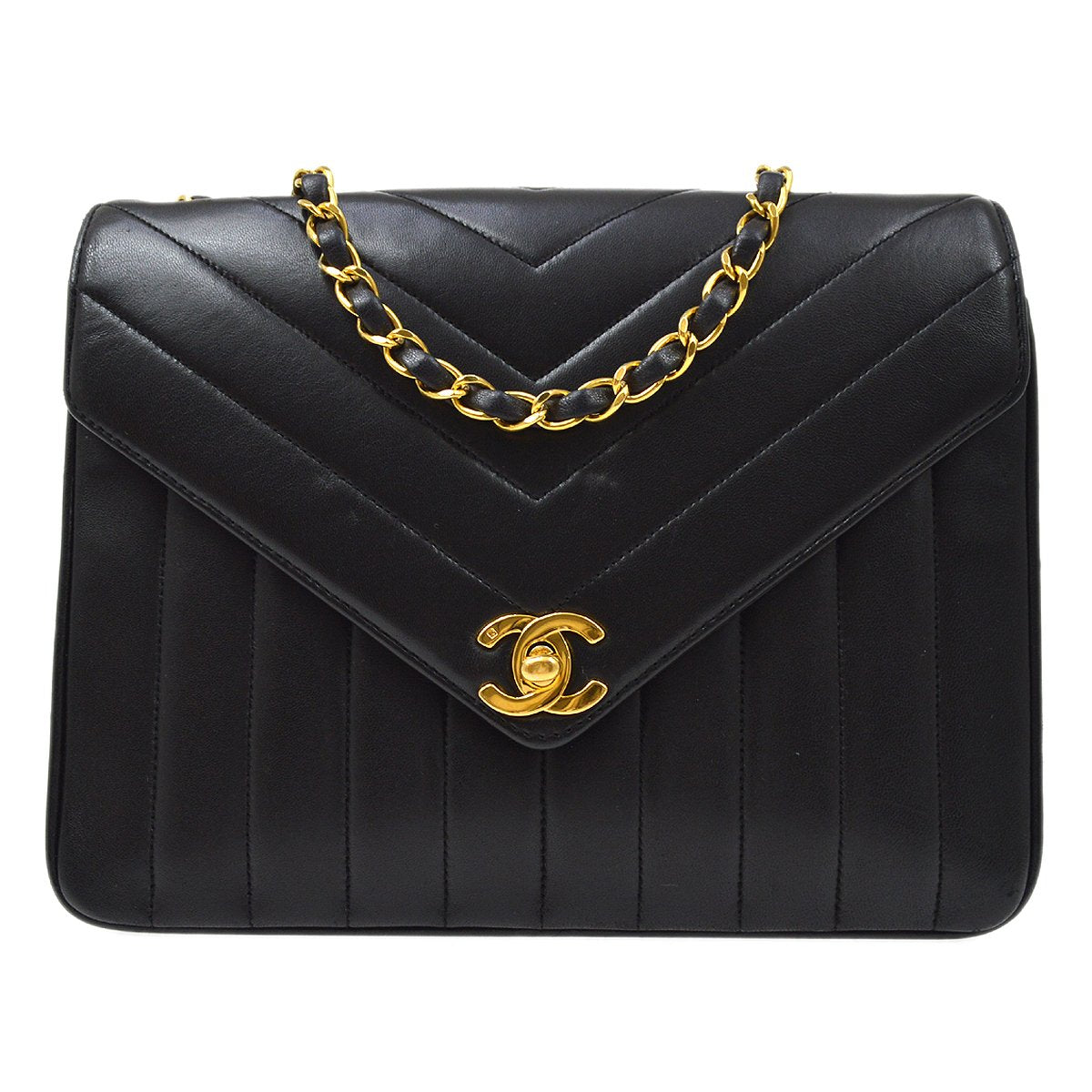 CHANEL 1991-1994 Chevron Flap Small Black Lambskin 82059