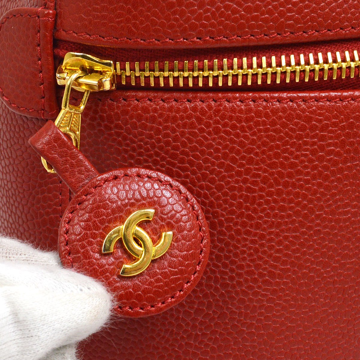 CHANEL Cosmetic Vanity Hand Bag Red Caviar 00317