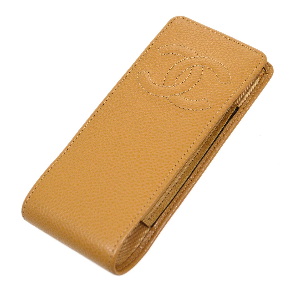 CHANEL 2003-2004 Beige Caviar Timeless Phone Case 01702