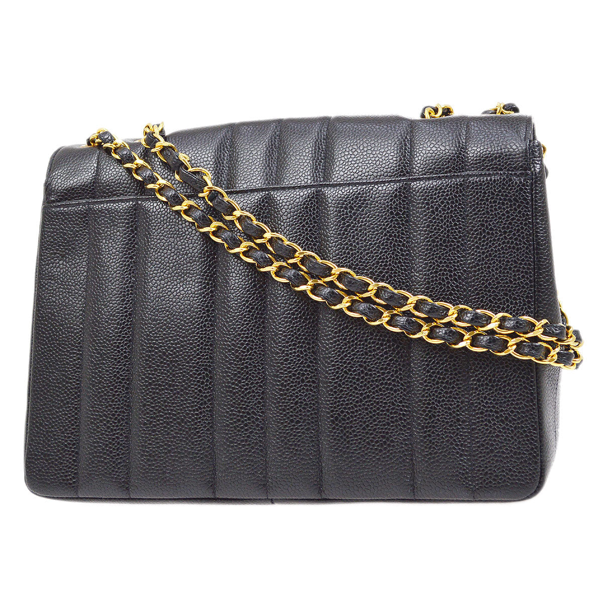 CHANEL 1994-1996 Black Caviar Vertical Straight Flap Bag Medium 43662