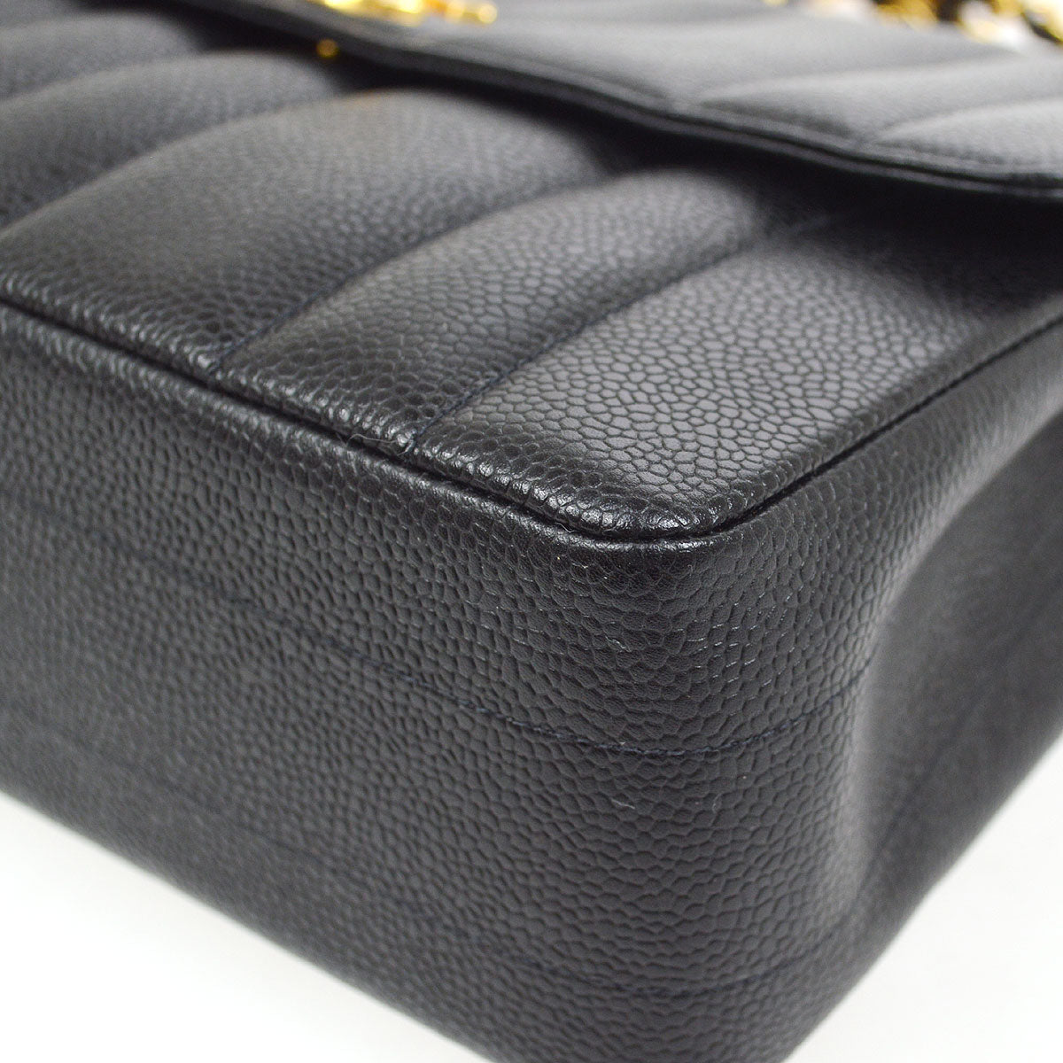 CHANEL 1994-1996 Black Caviar Vertical Straight Flap Bag Medium 43662