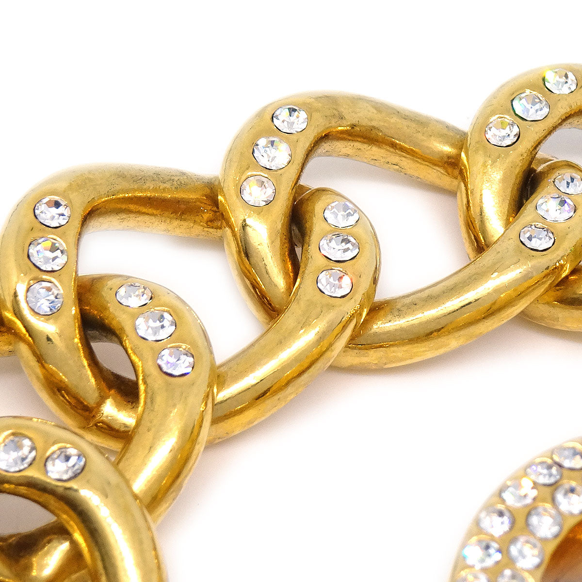 CHANEL 1996 Turnlock Rhinestone Gold Bracelet 52421