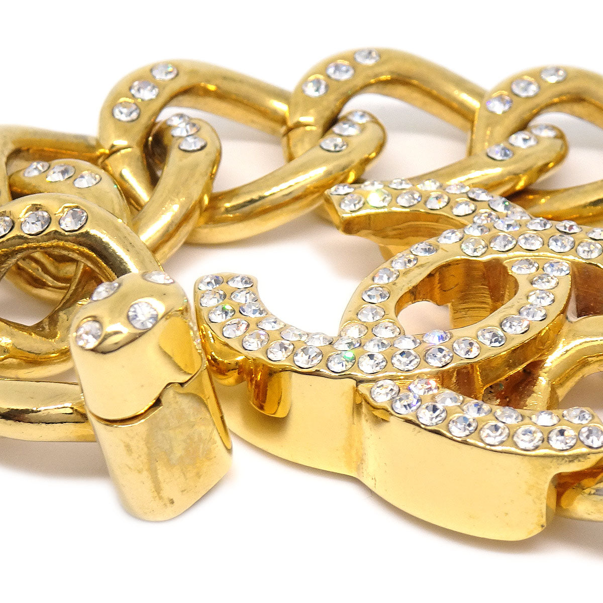 CHANEL 1996 Turnlock Rhinestone Gold Bracelet 52421