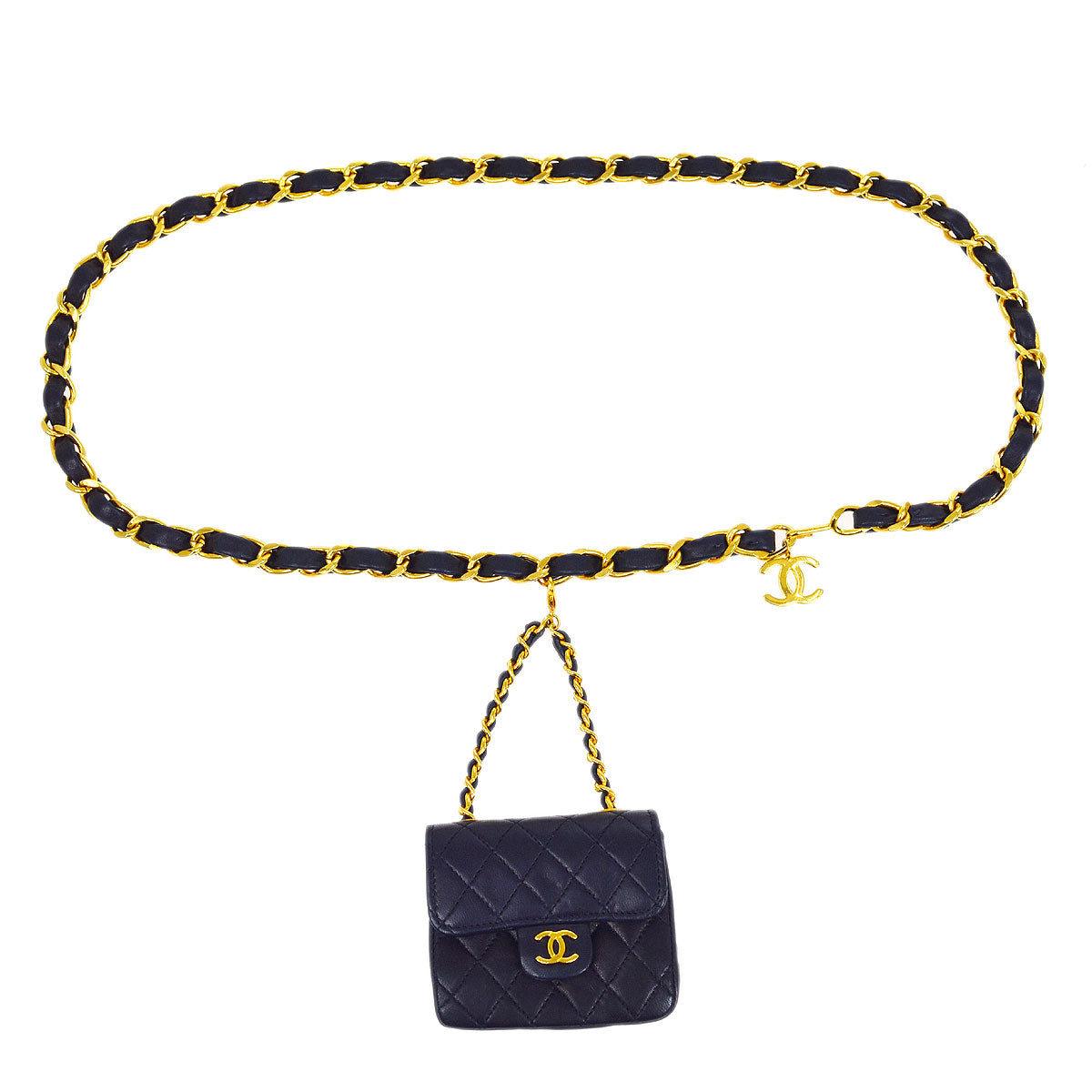 CHANEL 1990s Navy Lambskin Belt Bag Micro 22571