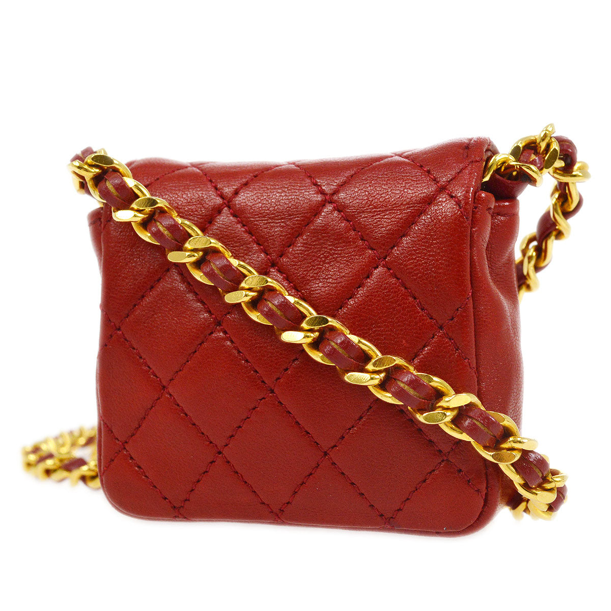CHANEL 1989-1991 Red Lambskin Micro Pochette 53472