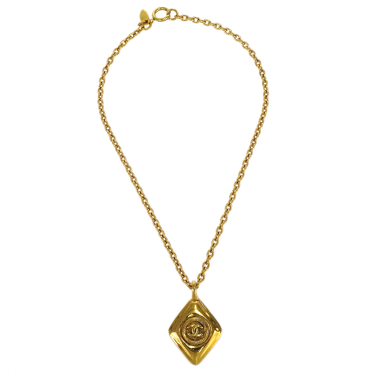 CHANEL 1986-1994 Diamond Shape Gold Chain Necklace 27436