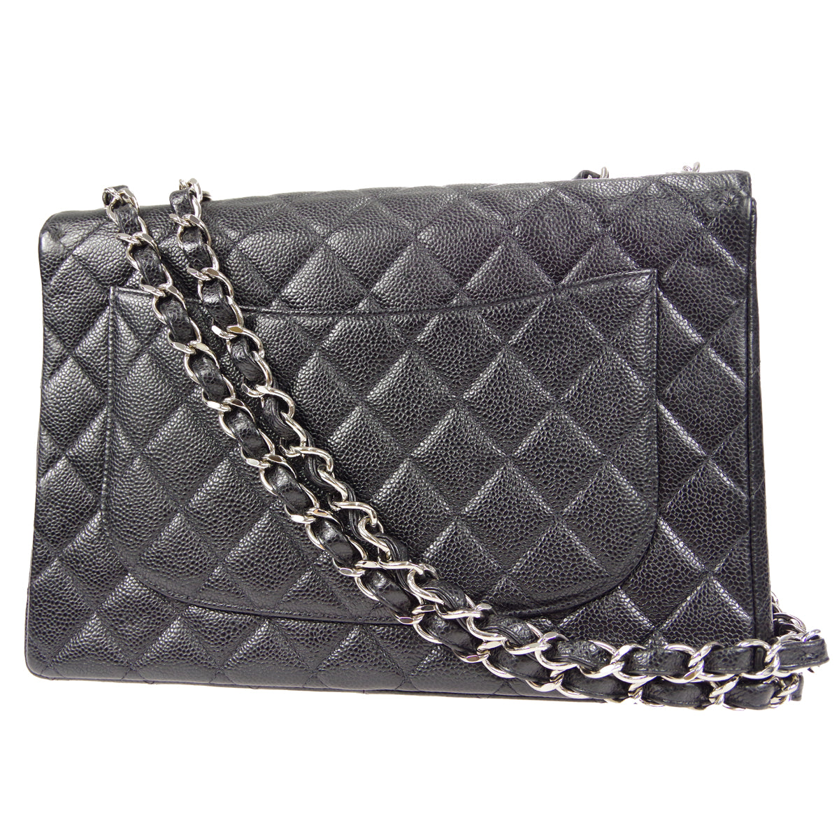 CHANEL Classic Flap Jumbo Double Chain Shoulder Bag Black Caviar 48598