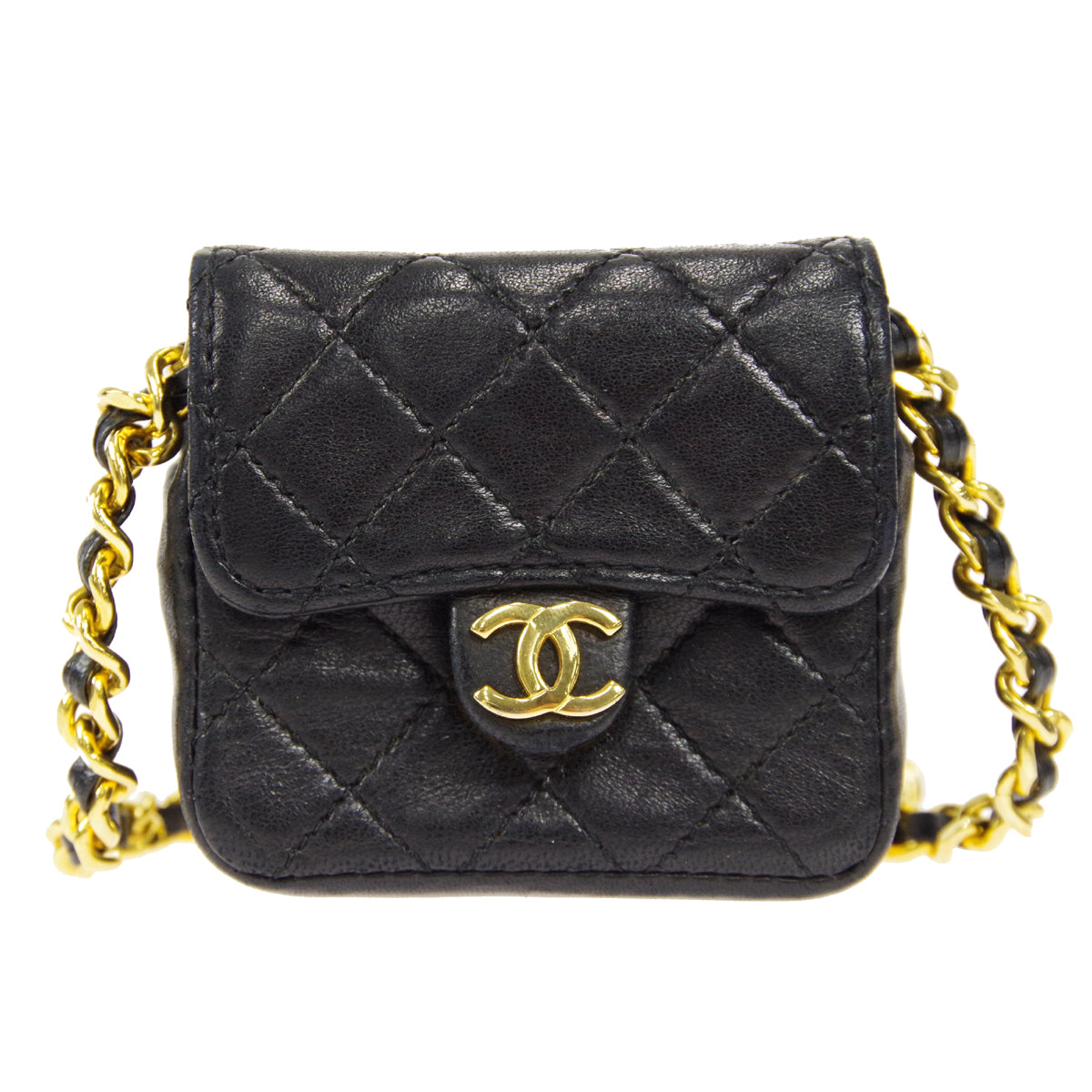 Chanel Classic Flap Micro Shoulder Bag Black Lambskin
