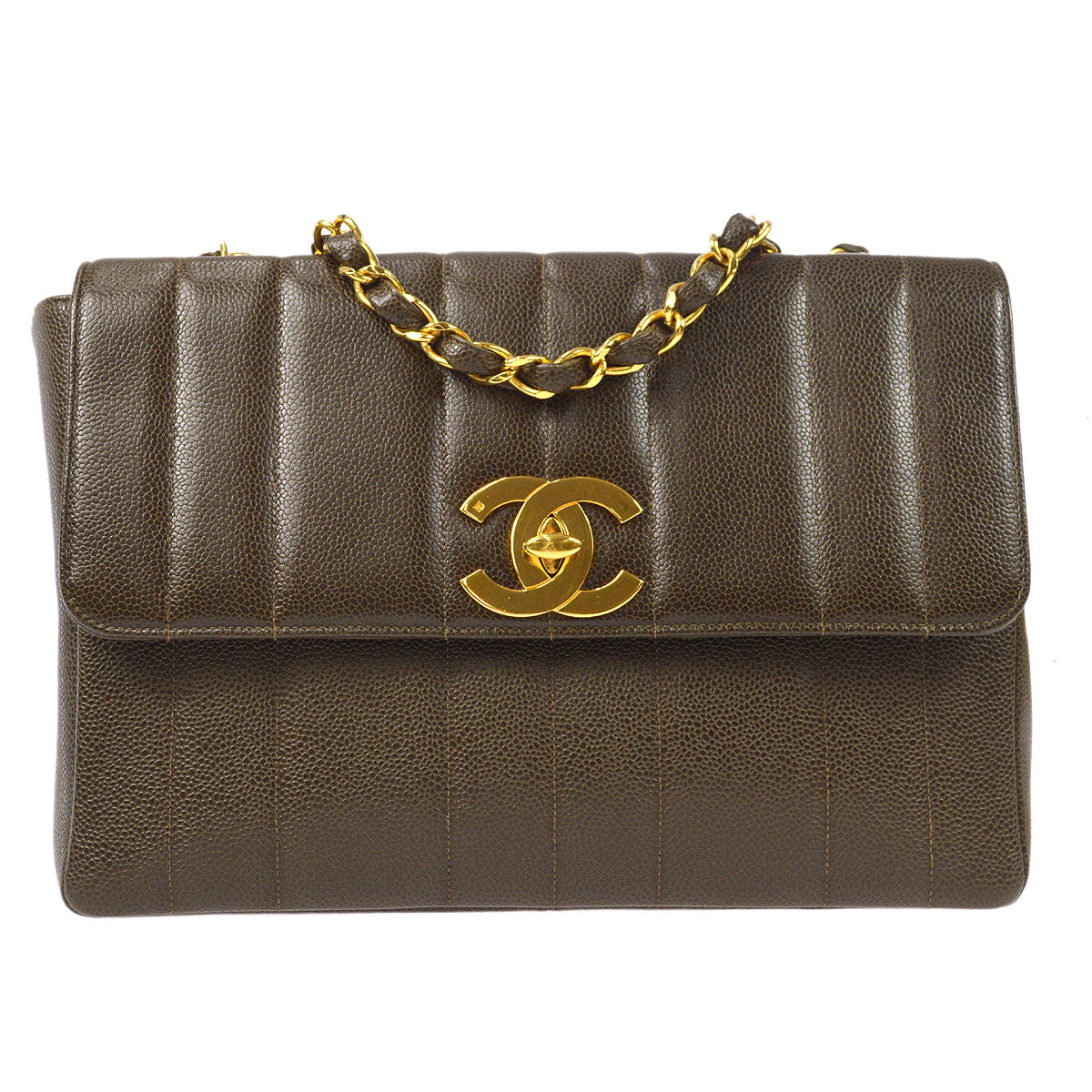CHANEL 1994-1996 Big CC Vertical Straight Flap Jumbo Brown Caviar 86572