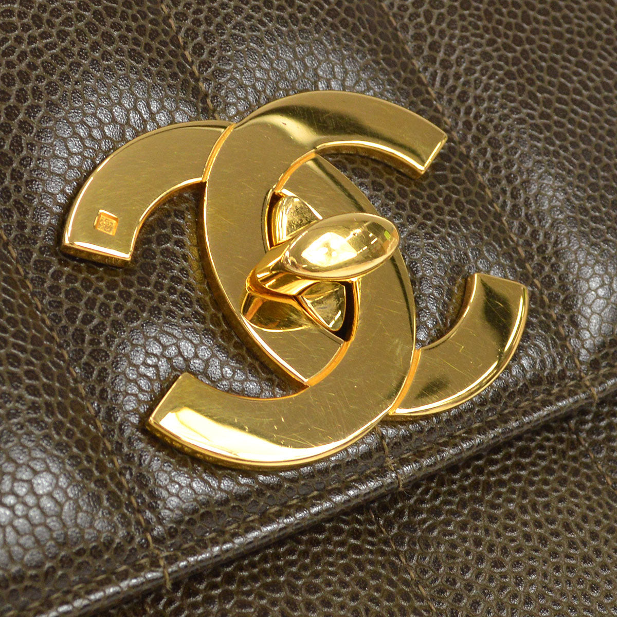 CHANEL 1994-1996 Big CC Vertical Straight Flap Jumbo Brown Caviar 86572