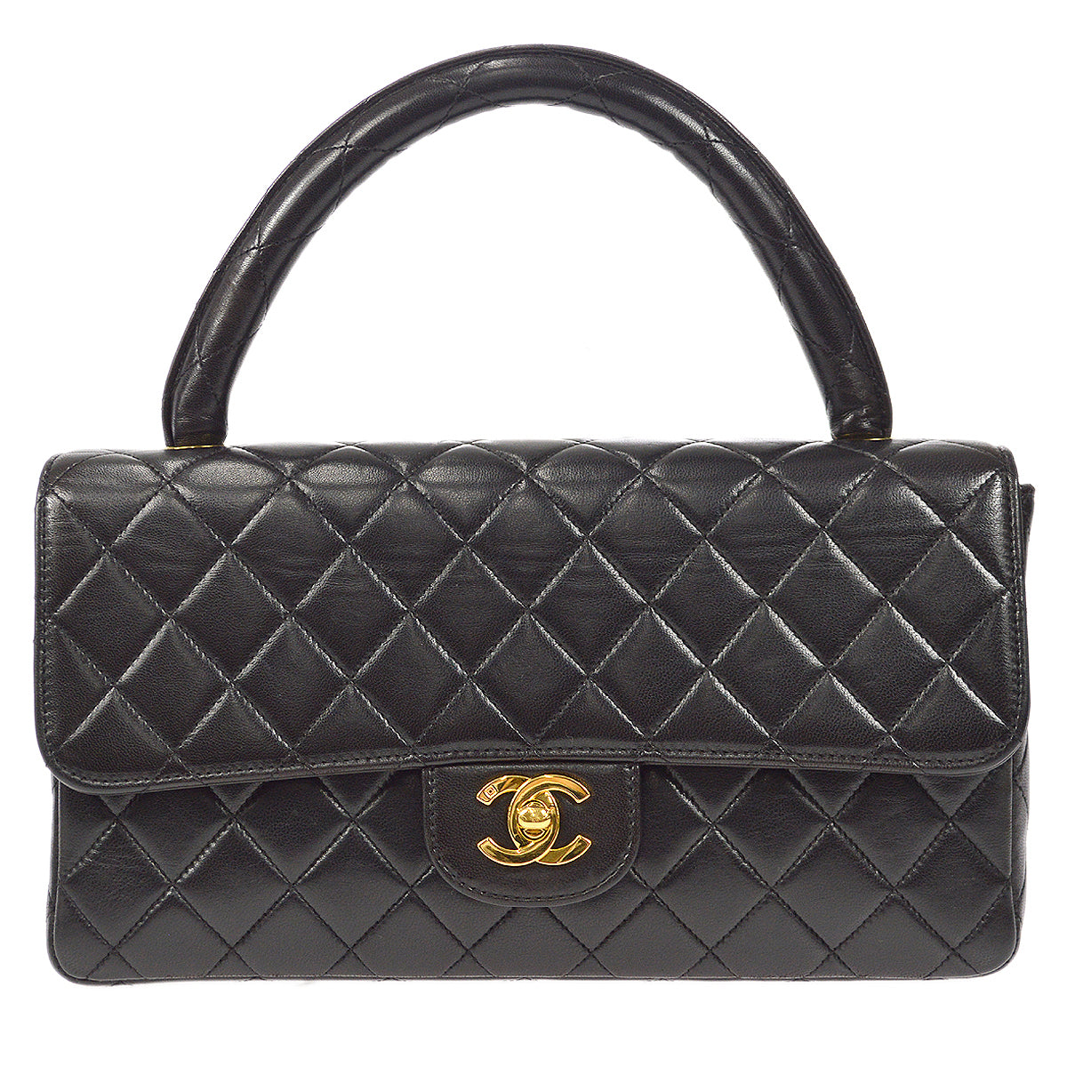 CHANEL Classic Single Flap Medium Handbag Black Lambskin 22577