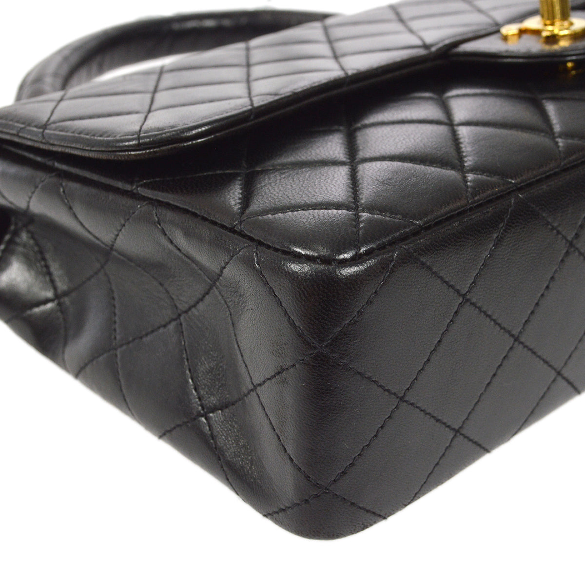 CHANEL Classic Single Flap Medium Handbag Black Lambskin 22577