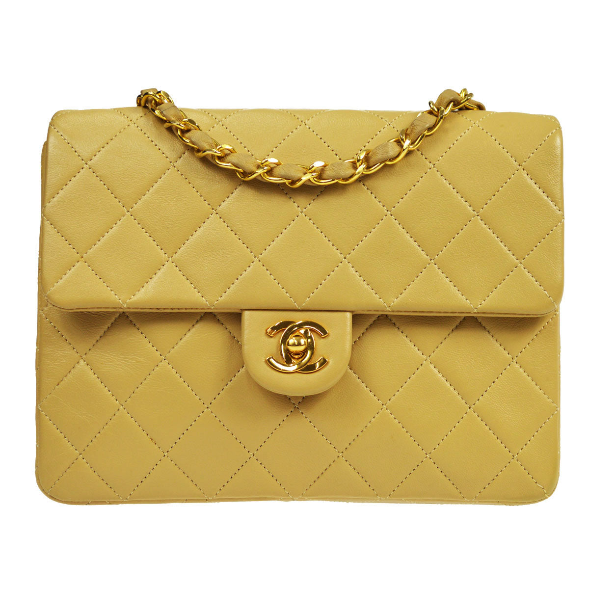 CHANEL 1989-1991 Classic Square Flap 20 Beige Lambskin 48362